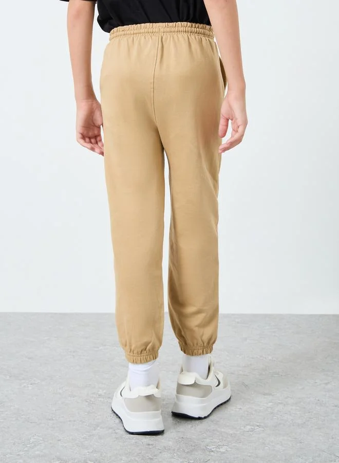 Styli Kids Tan Cotton Joggers with Drawstring Waist